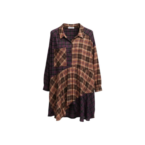 Giddy Up Glamour Tops - Giddy Up Glamour Womens XL Plaid Patchwork Tunic Top Orange Purple Boho NWT